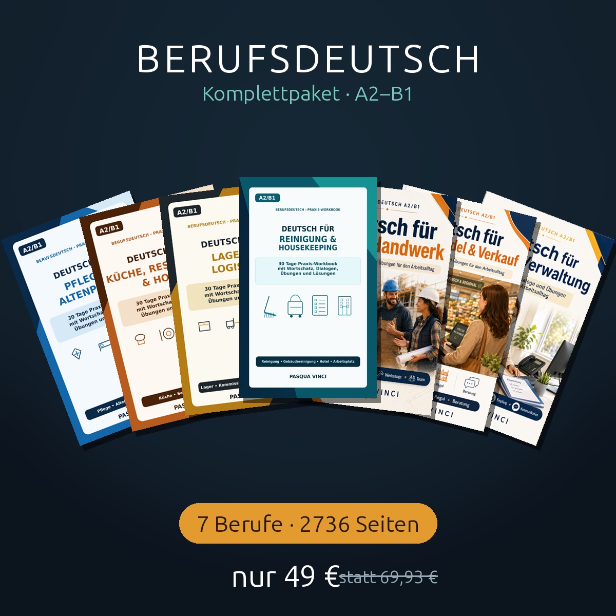 Berufsdeutsch Komplettpaket A2–B1 mit sieben Workbooks