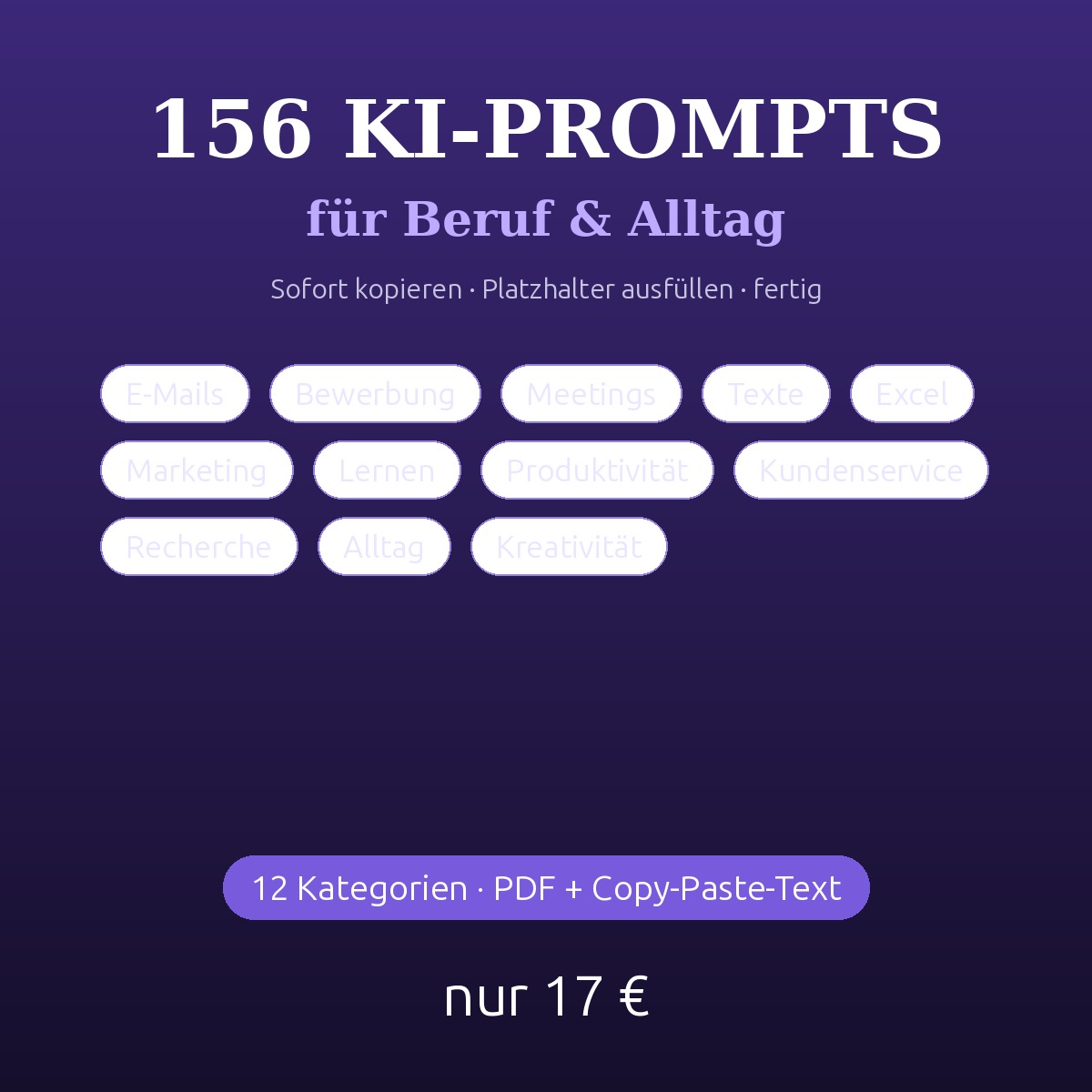 Paket mit 156 deutschen KI-Prompts für Beruf und Alltag