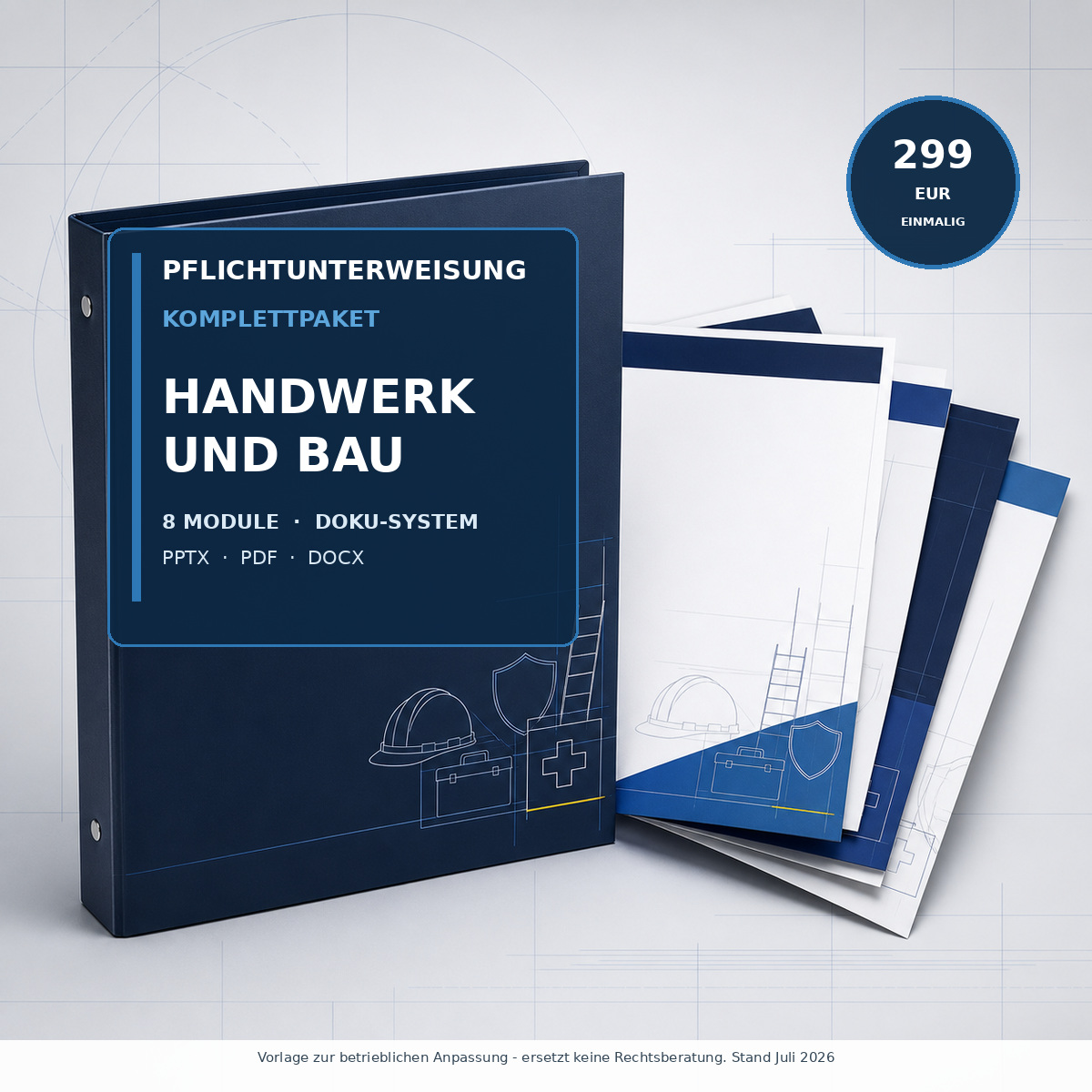 Pflichtunterweisungs-Komplettpaket Handwerk und Bau mit acht Modulen
